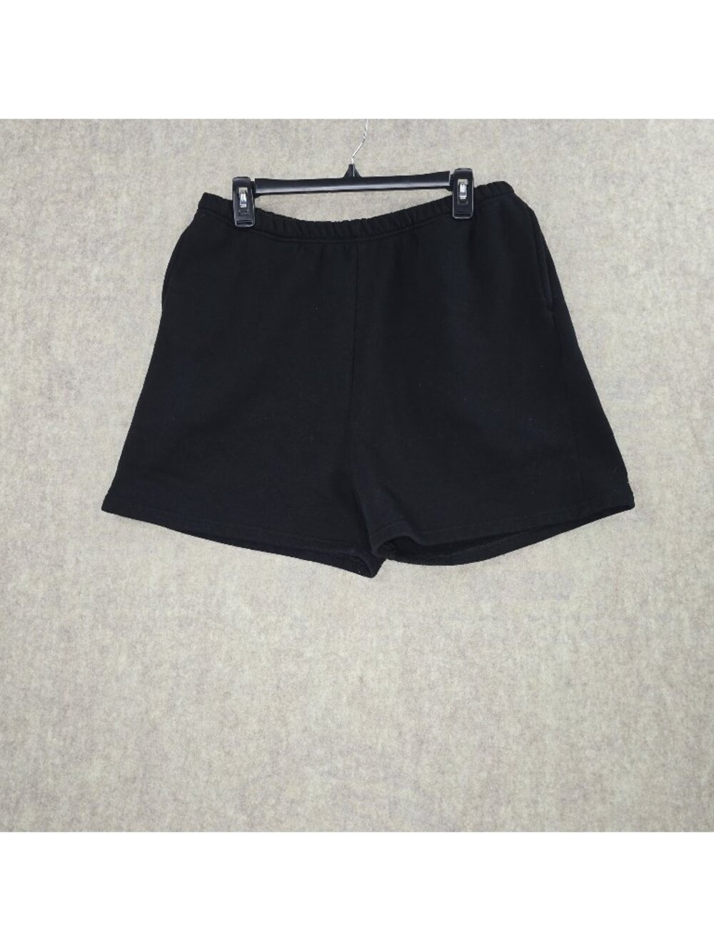 Elastic Waist Black Athletic Shorts Unisex Casual Relaxed Fit Cotton Blend